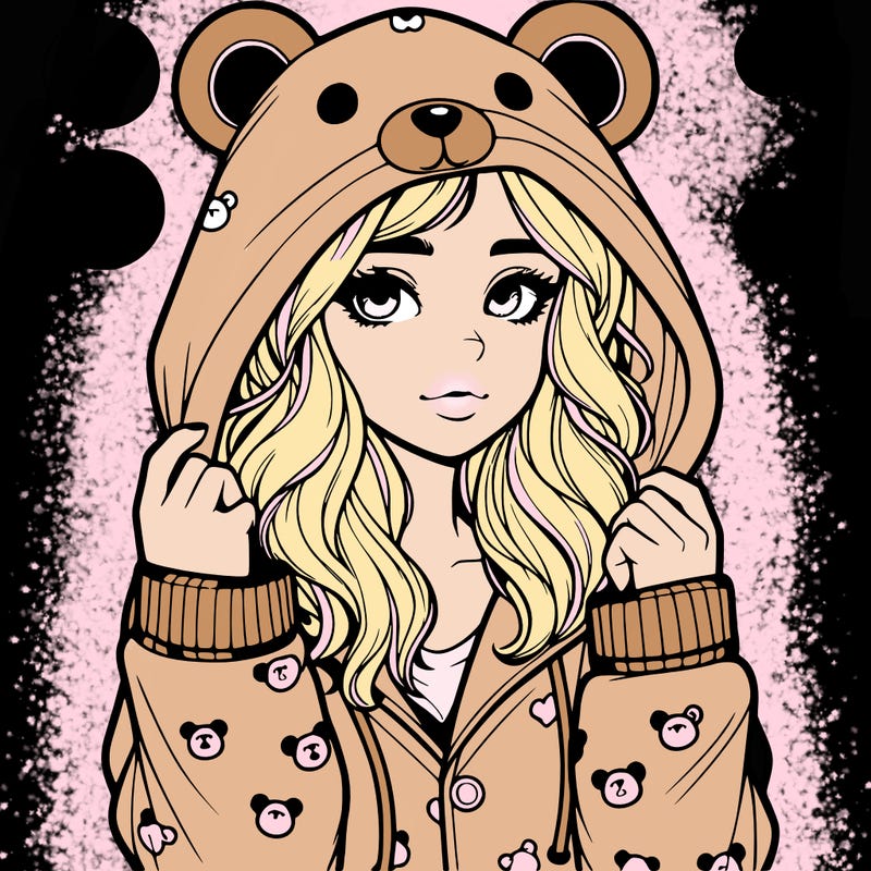 realistic girl in a animal pjs hoodie
