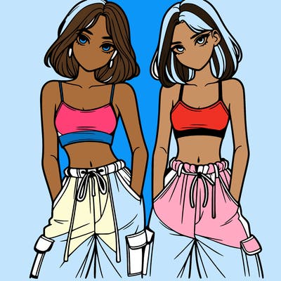 two girls with crop top with baggy pants