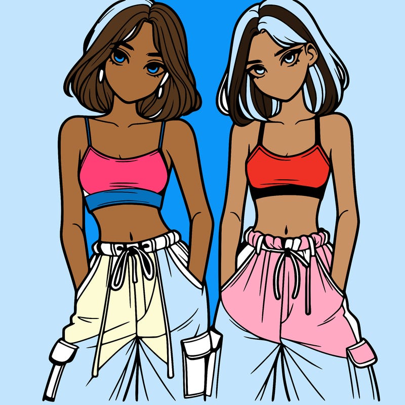 two girls with crop top with baggy pants