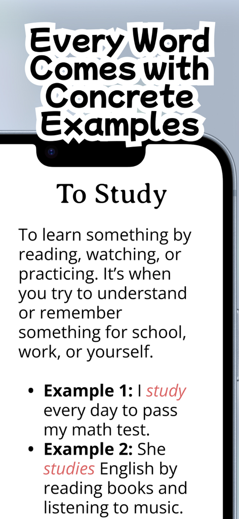 Lomar English Dictionary - Tela do Dicionário Lomar de Inglês mostrando a definição e exemplos concretos para o verbo to study