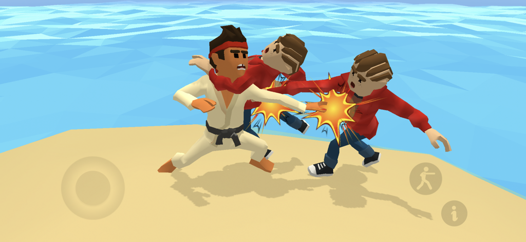 래그돌 격투 게임 아레나에서 적에게 MMA 타격을 사용하는 가라테 파이터