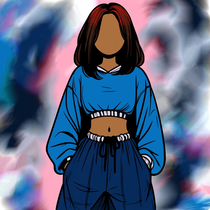 realistic girl faceless with baggy pants and a crop top