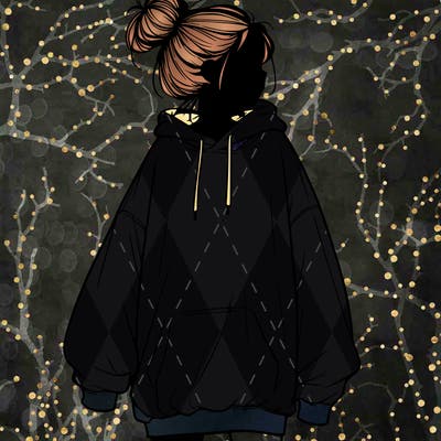 realistic girl with a oversized sweatshirt on and a bun