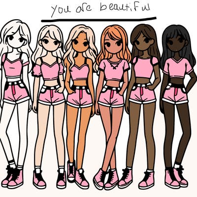 a group of girls wearing crop tops and shorts