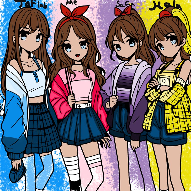 teen manga girls group of 4