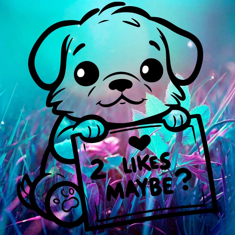 a puppy holding a sign that says 2 likes maybe?