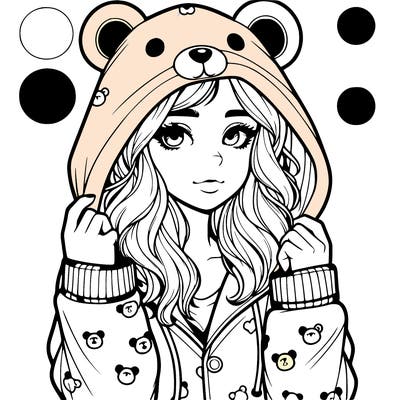 realistic girl in a animal pjs hoodie