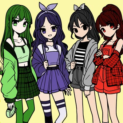 teen manga girls group of 4
