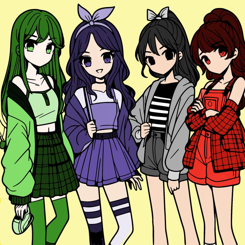 teen manga girls group of 4