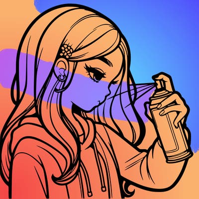 a realistic girl spray painting