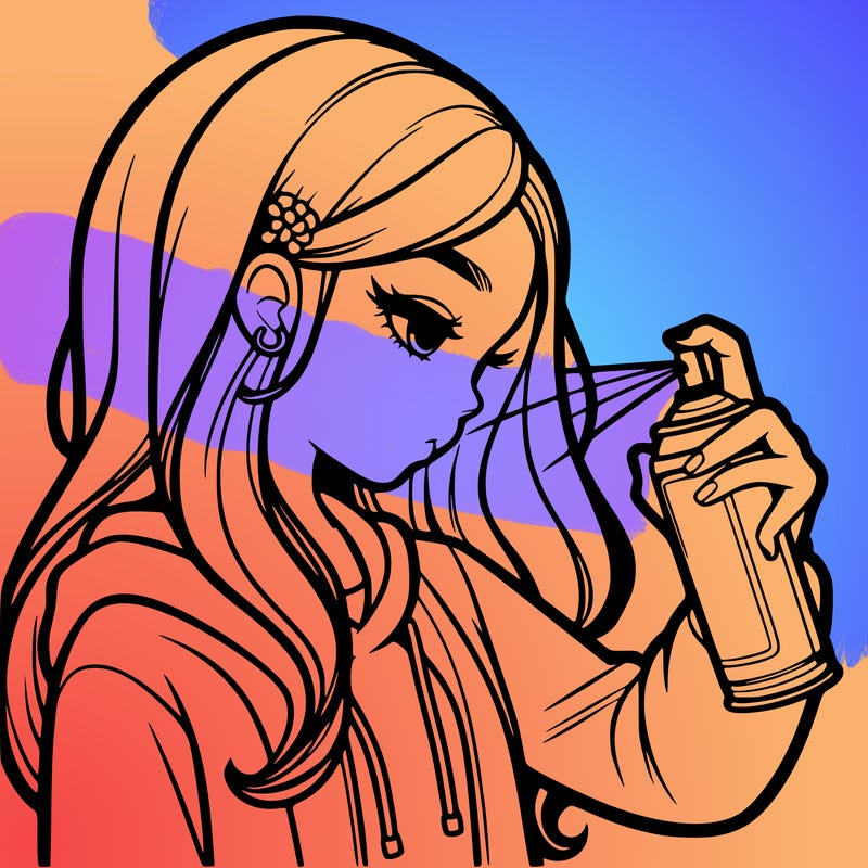 a realistic girl spray painting