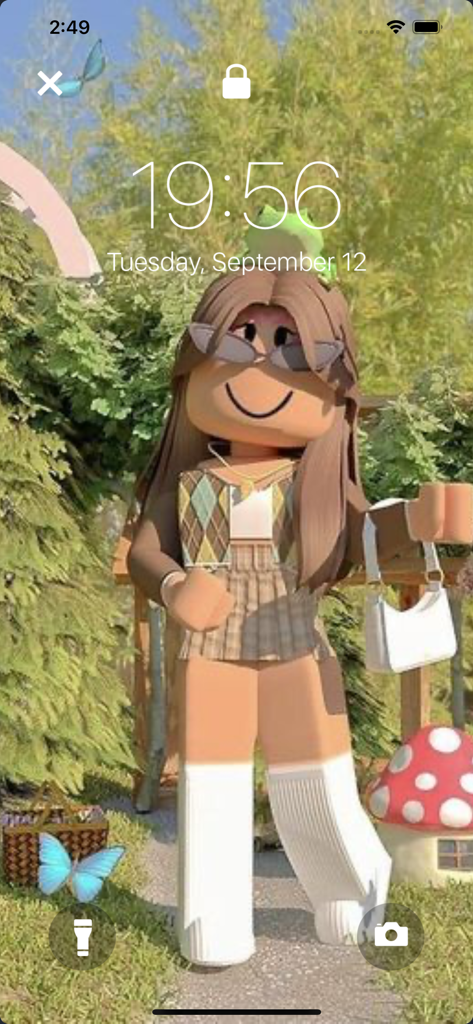 Roblox Live Wallpapers & Skins - A preppy Roblox girl character with a frog on her head on an iPhone lock screen wallpaper