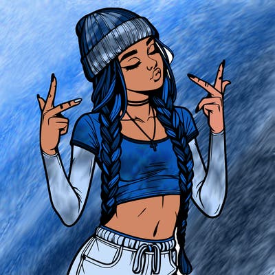 realistic teenage girl with braids and a beanie and crop top doing 🫶🏼