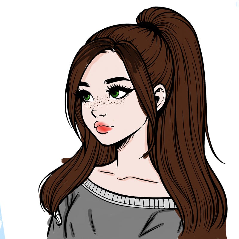 realistic girl with a high ponytail