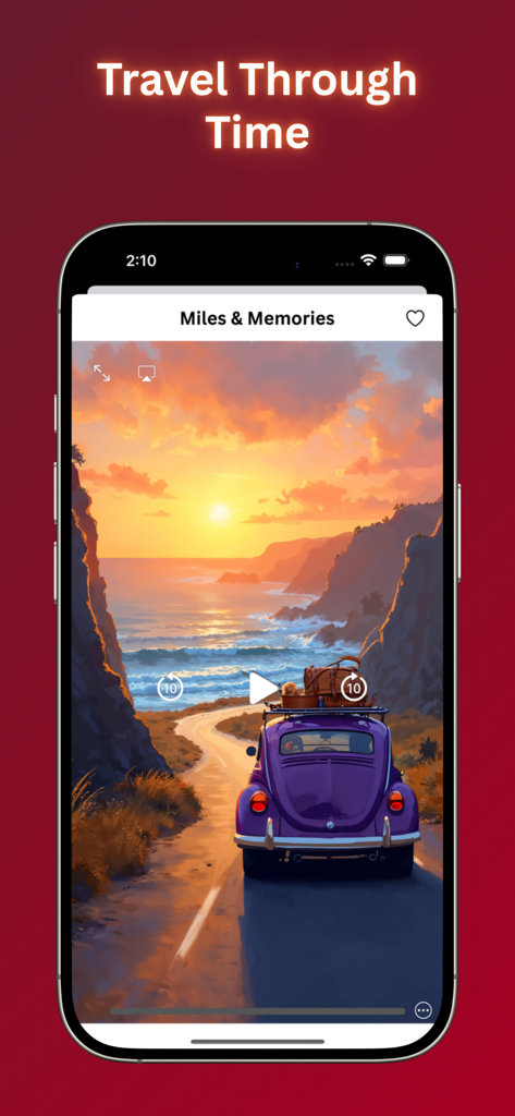 Vidube Video Tube Player Pro - Vidube video player interface showing a travel memory video of a car at sunset