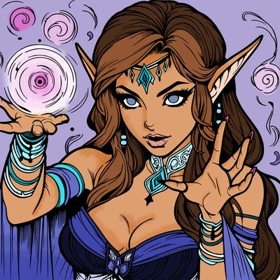 realistic scary beautiful elf sorceress casting spell
