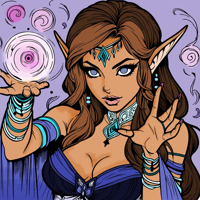realistic scary beautiful elf sorceress casting spell