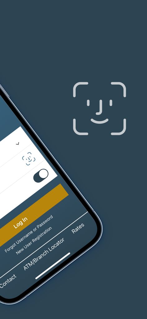 Tela de login do aplicativo SchoolsFirst FCU Mobile mostrando o recurso de segurança biométrica Face ID