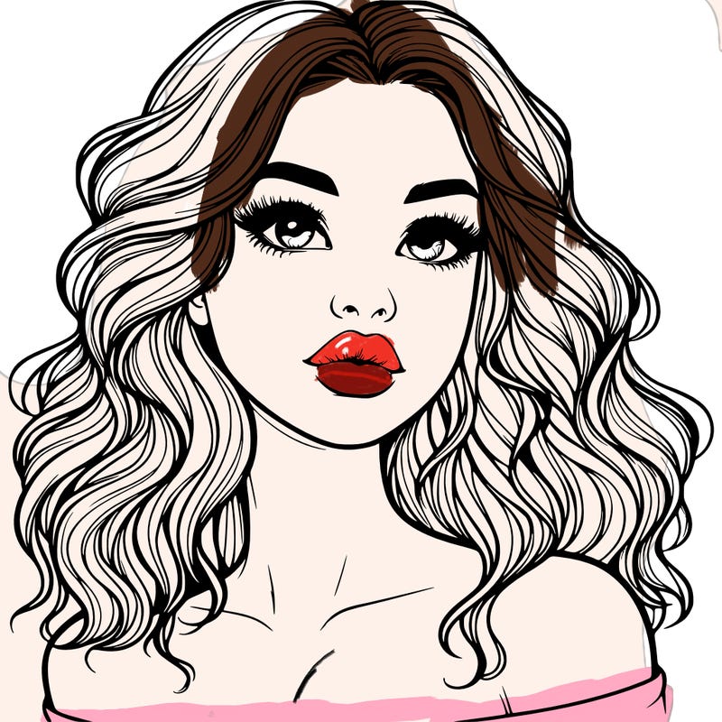 realistic girl with wavy hair and lips