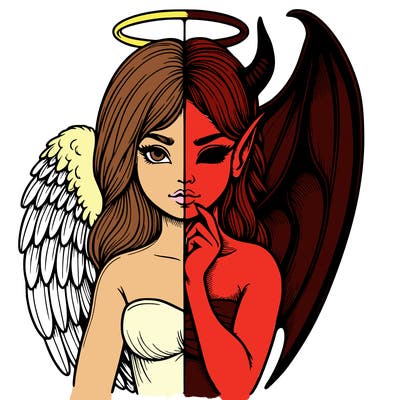 realistic angel half demon