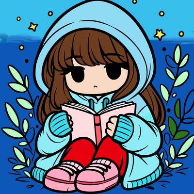 girl in oversized hoodie reading a book