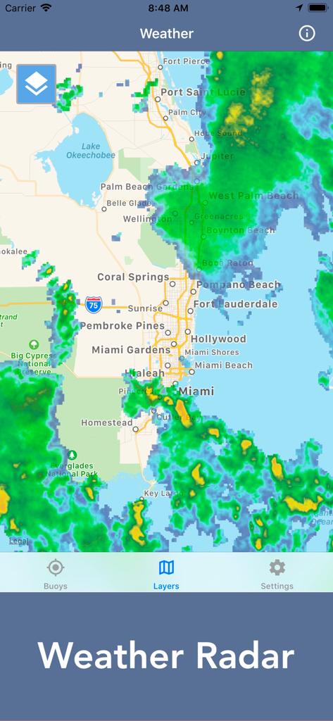 High definition weather radar map of Florida coastal areas showing storm patterns