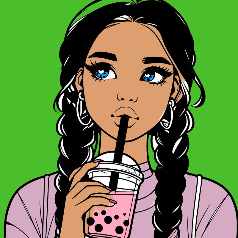 realistic girl with braided hair drinking boba