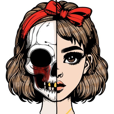 realistic girl with half skull mask