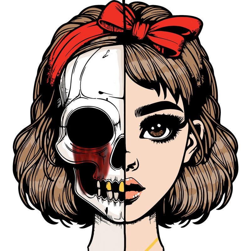 realistic girl with half skull mask