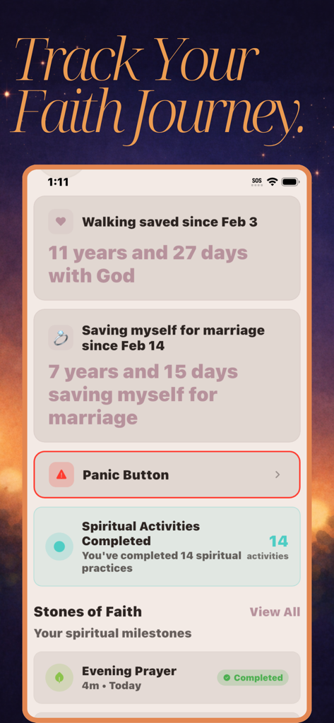 Bible ASMR - Interface of the Bible ASMR app displaying a faith journey tracker with spiritual milestones and activities