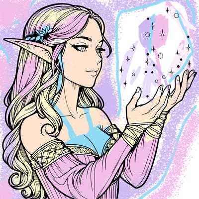 realistic elf girl doing magic