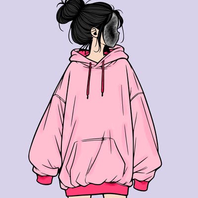 realistic girl with a oversized sweatshirt on and a bun