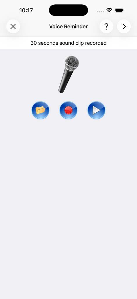 Reminders with Voice Reminder - Voice reminder recording screen in Aida app with microphone icon and audio control buttons
