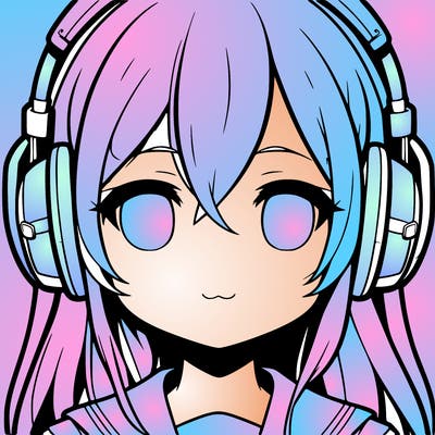 a anime girl’s head and she’s wearing headphones