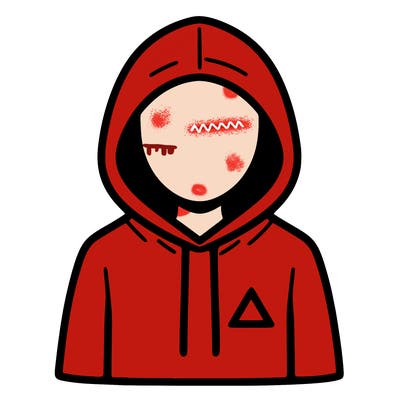 a person with non face waering a hoodie with a small triangle symbol