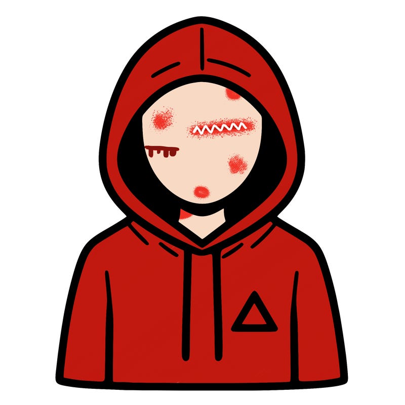 a person with non face waering a hoodie with a small triangle symbol