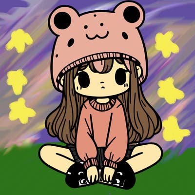 a girl wearing a frog hat and some frog socks