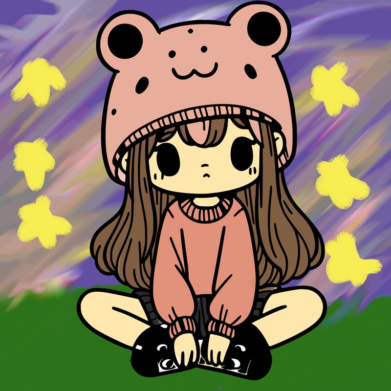 a girl wearing a frog hat and some frog socks