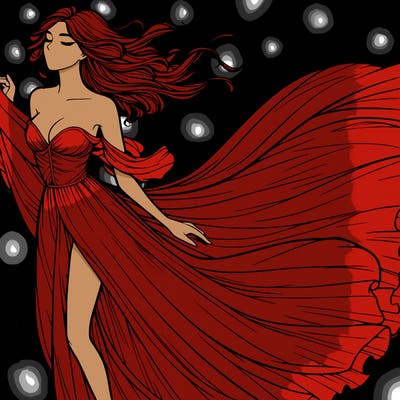 realistic woman in dress flowing the the wind