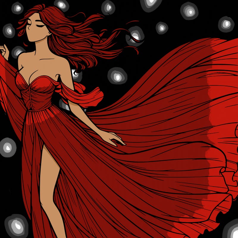 realistic woman in dress flowing the the wind