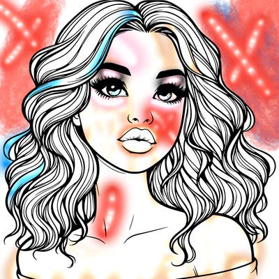 realistic girl with wavy hair and lips