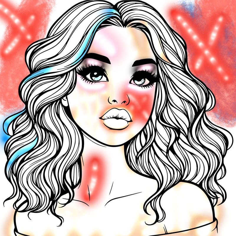 realistic girl with wavy hair and lips