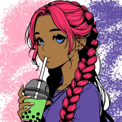 realistic girl with braided hair drinking boba