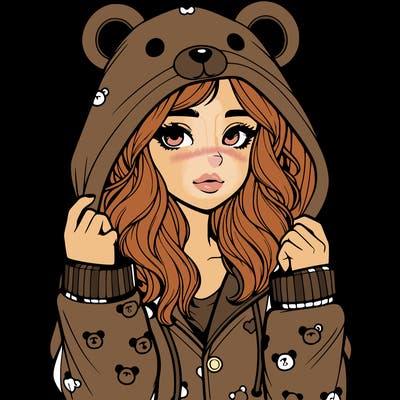 realistic girl in a animal pjs hoodie