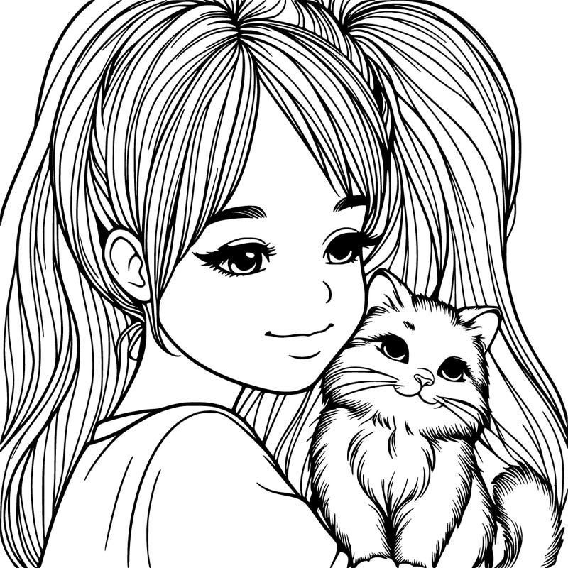 realistic girl with cat