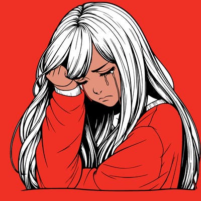 realistic depressed girl with long hair crying