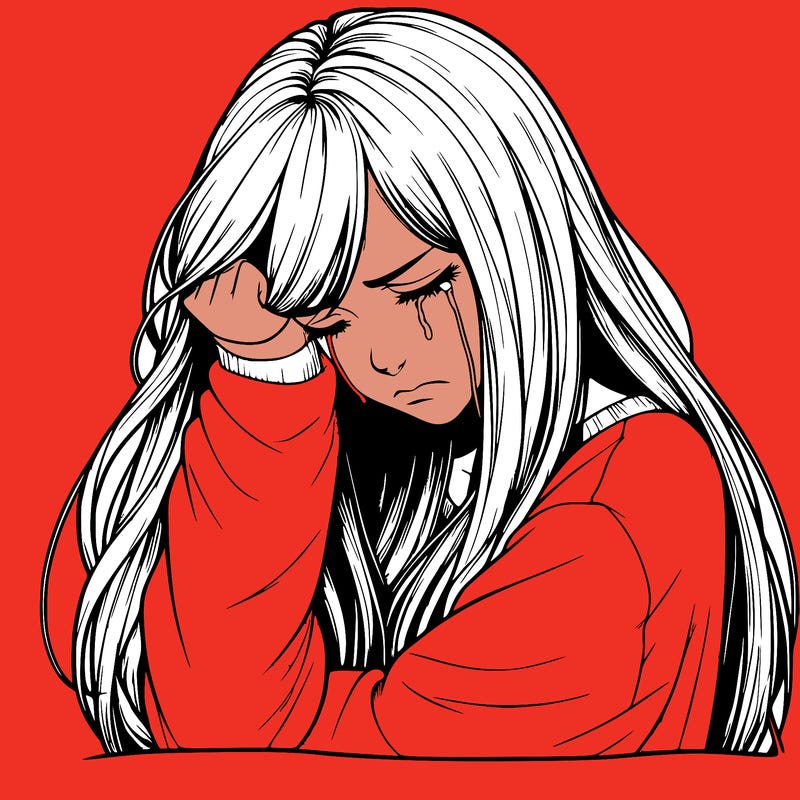 realistic depressed girl with long hair crying