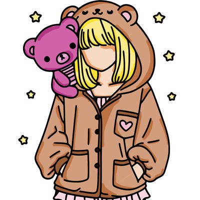 aesthetic girl with a pjs of bear