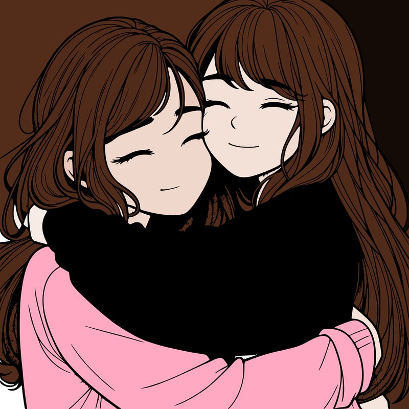 realistic two girls hugging