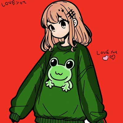 girl wearing frogging sweatshirt